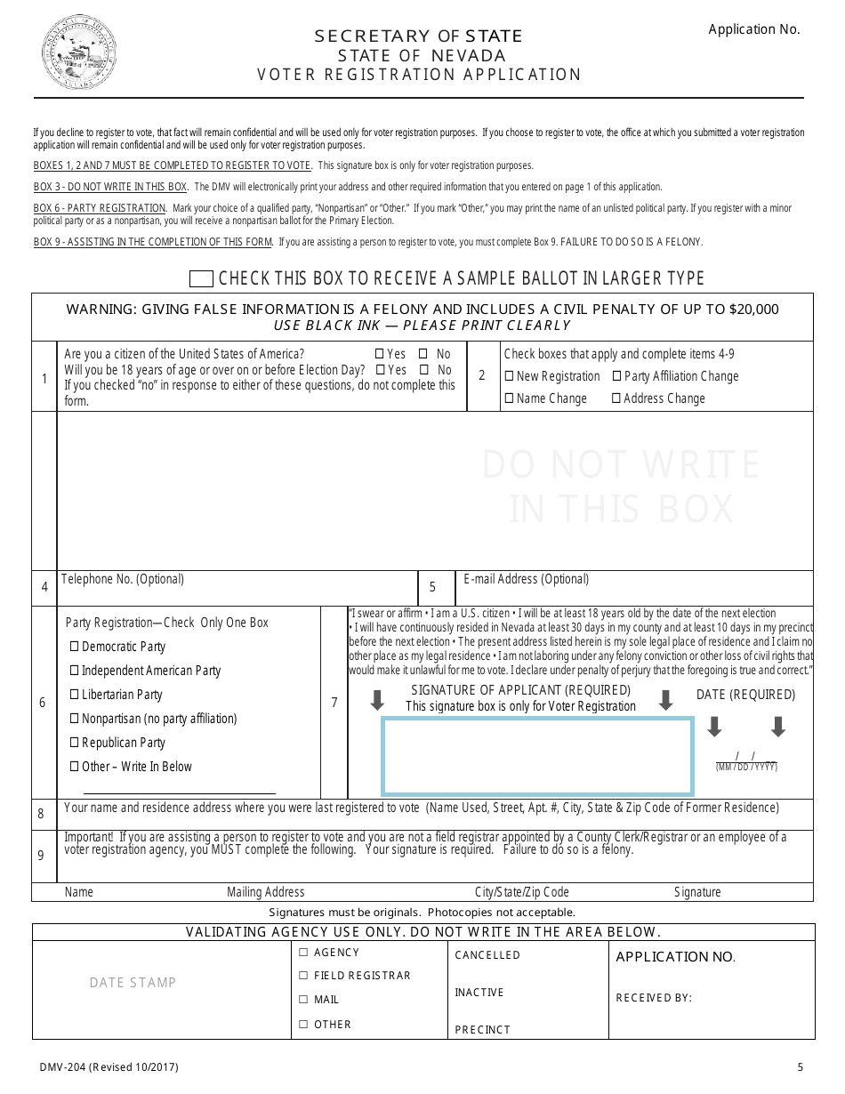 Form DMV-204 Application for Nevada Drivers License by Mail - Nevada, Page 5