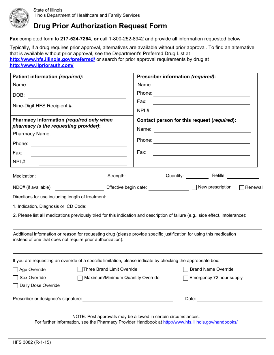 Form HFS3082 Drug Prior Authorization Request Form - Illinois, Page 1