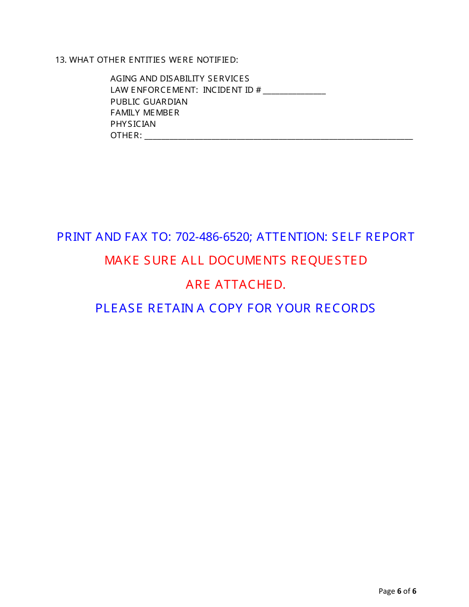 Self Report Form - Nevada, Page 6