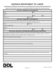 Form DOL-5111 Authorization and Release for Disclosure of Unemployment Insurance Information/Records - Georgia (United States), Page 2