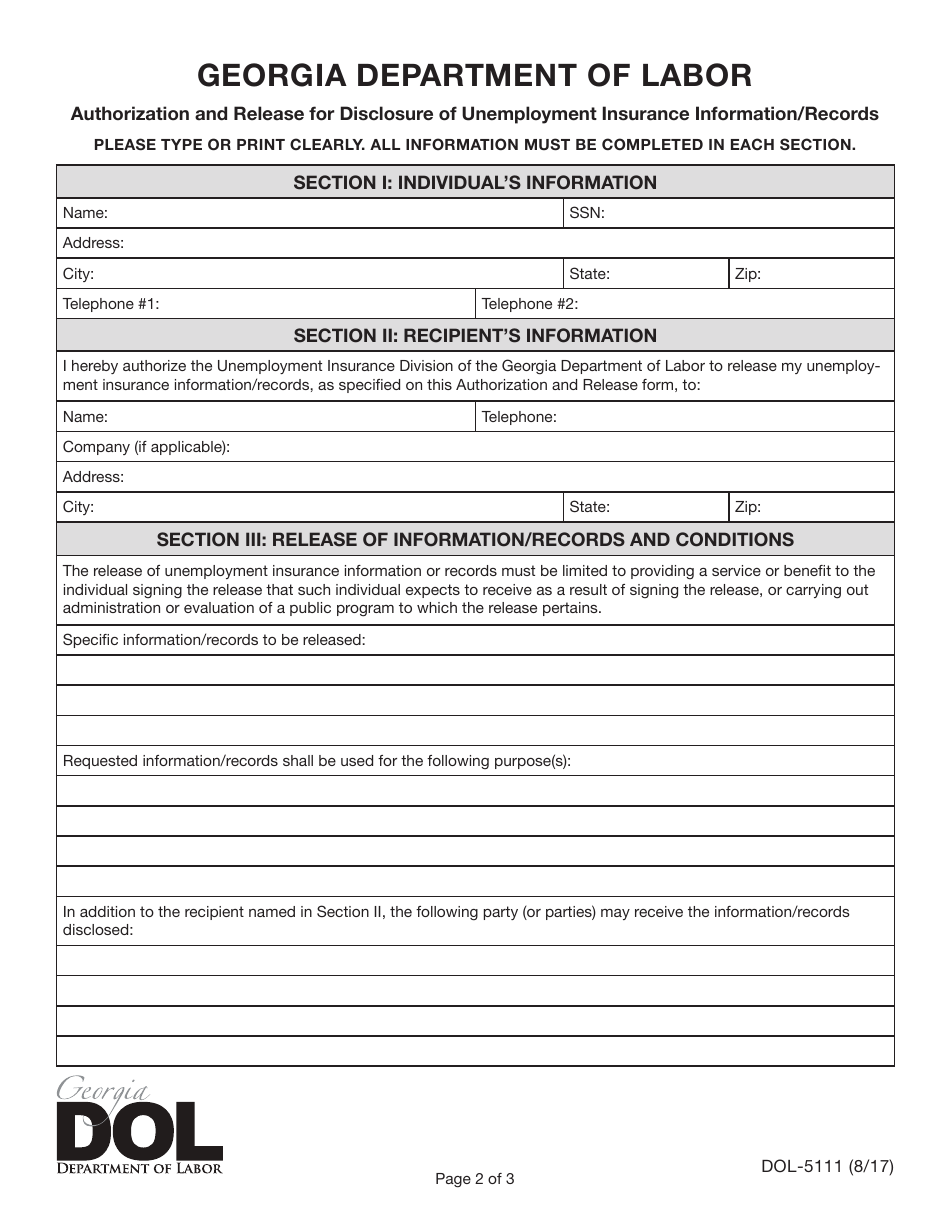 Form DOL5111 Fill Out, Sign Online and Download Fillable PDF