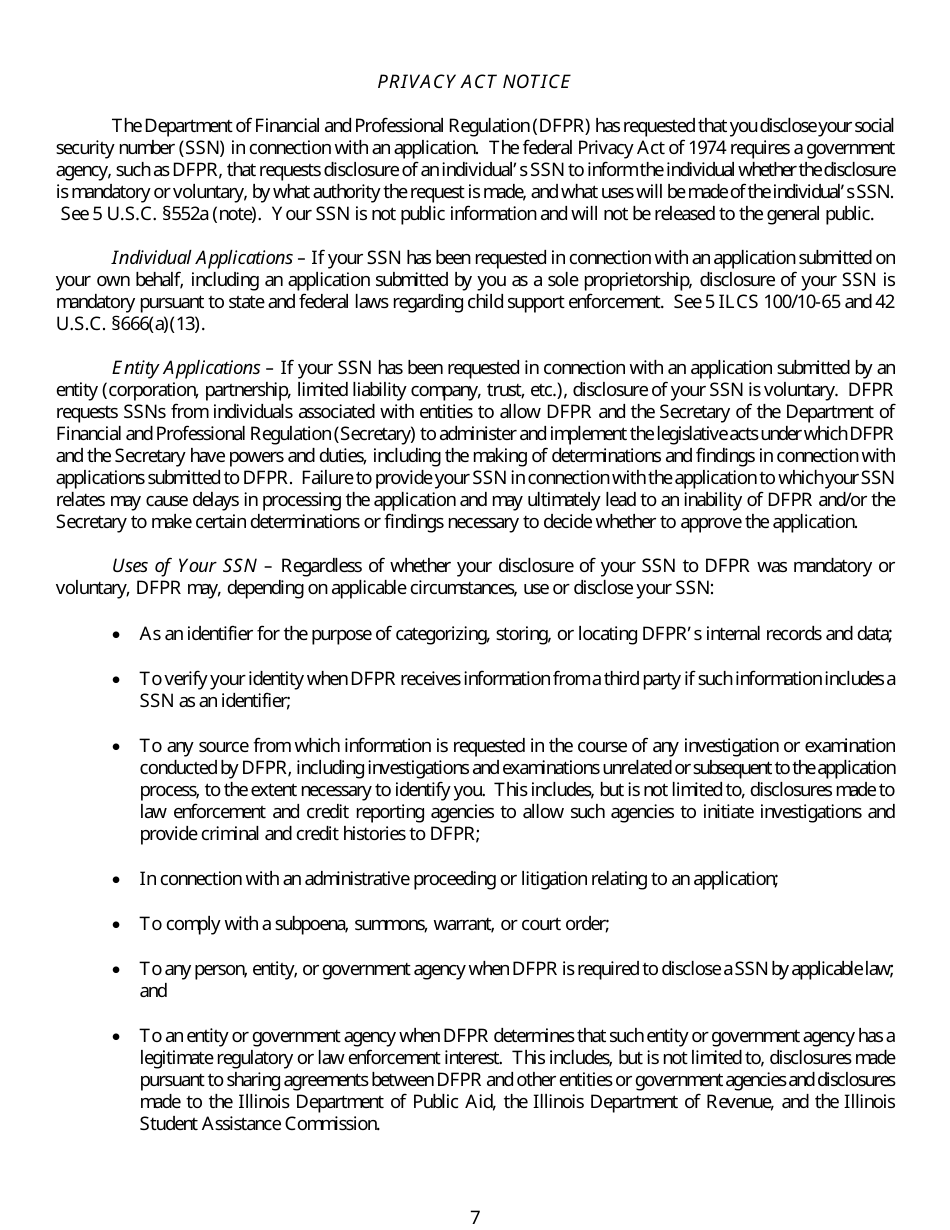 Form IL505-0418 Application for a Change in Control or a Change in the Form of Ownership of an Illinois Pawnshop - Illinois, Page 11