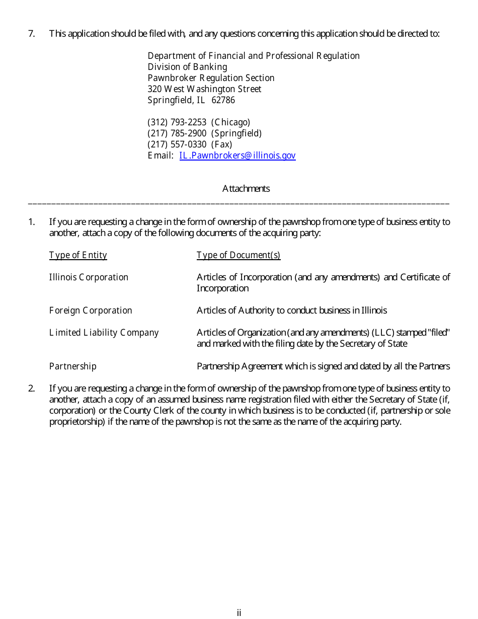 Form IL505-0418 Application for a Change in Control or a Change in the Form of Ownership of an Illinois Pawnshop - Illinois, Page 3