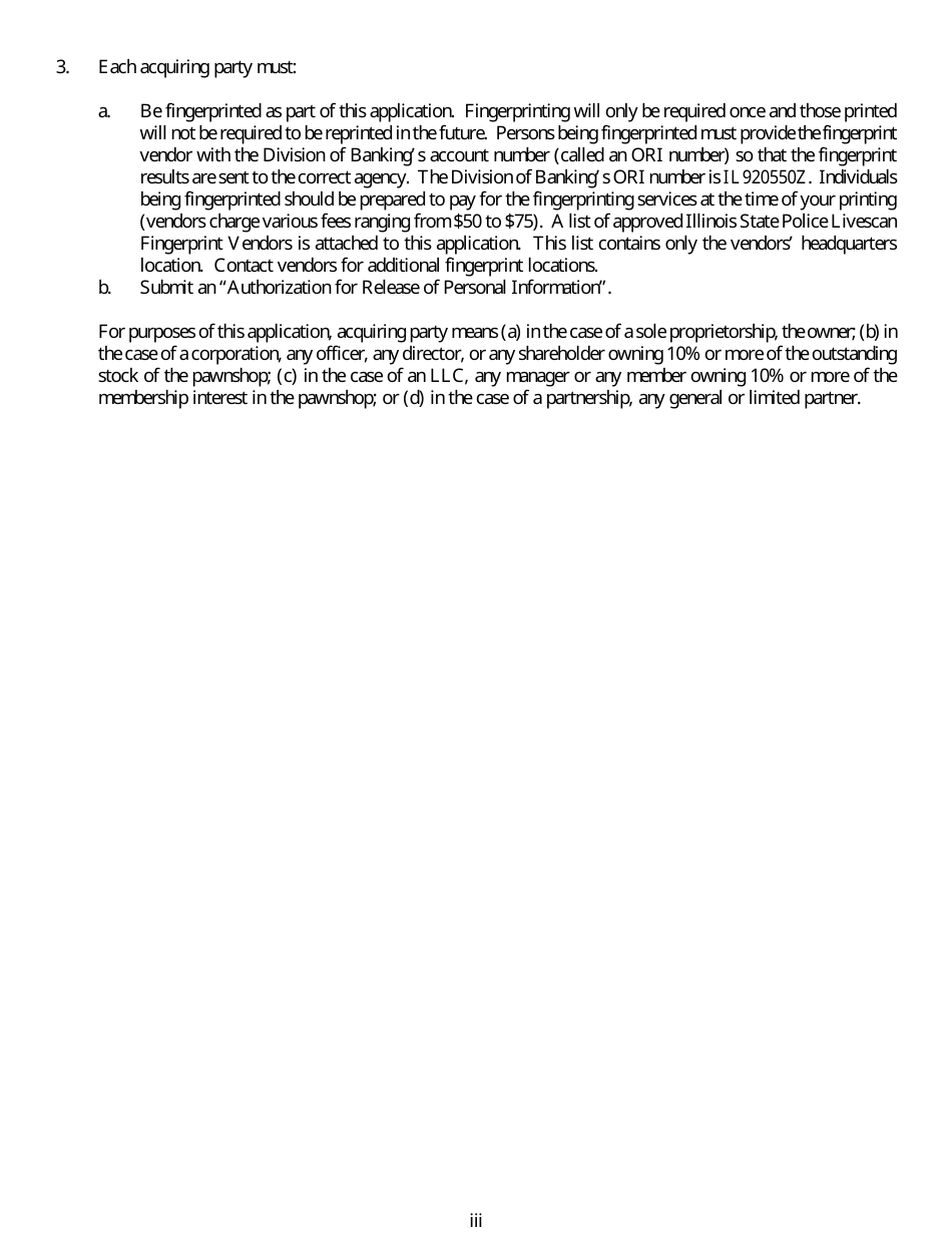 Form IL505-0418 Application for a Change in Control or a Change in the Form of Ownership of an Illinois Pawnshop - Illinois, Page 4