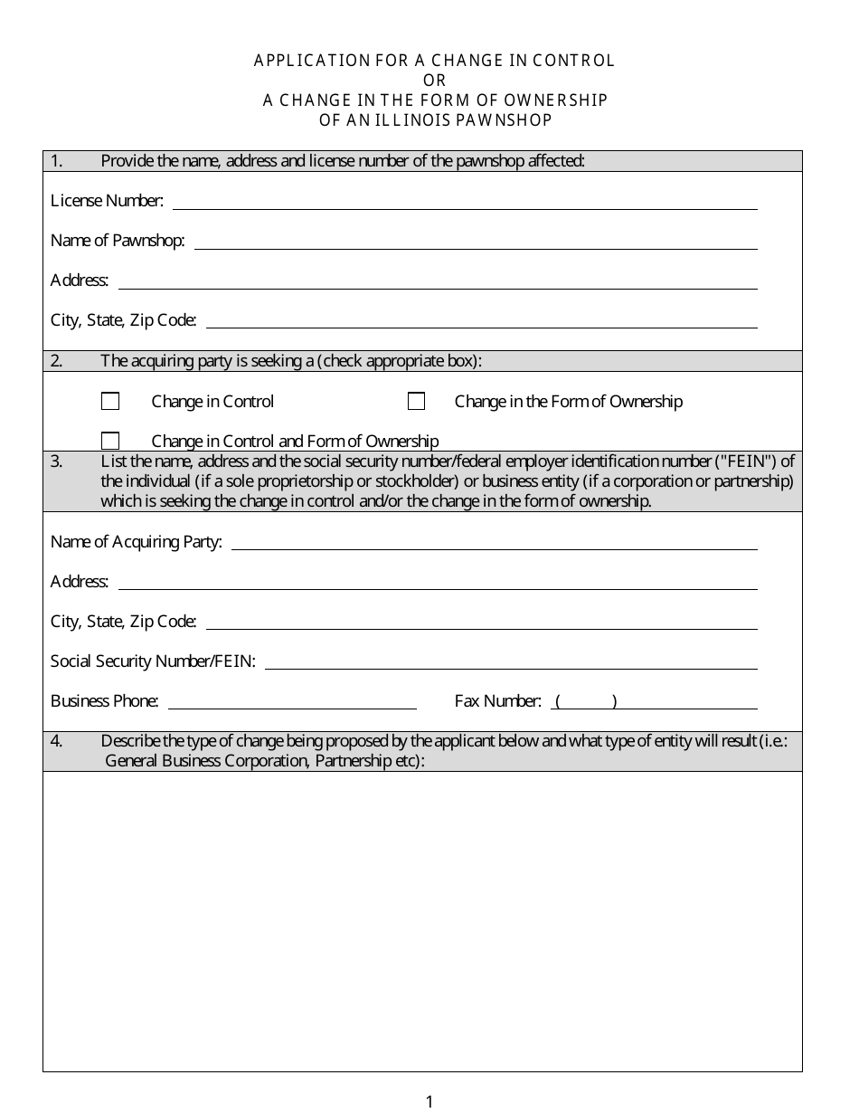 Form IL505-0418 Application for a Change in Control or a Change in the Form of Ownership of an Illinois Pawnshop - Illinois, Page 5