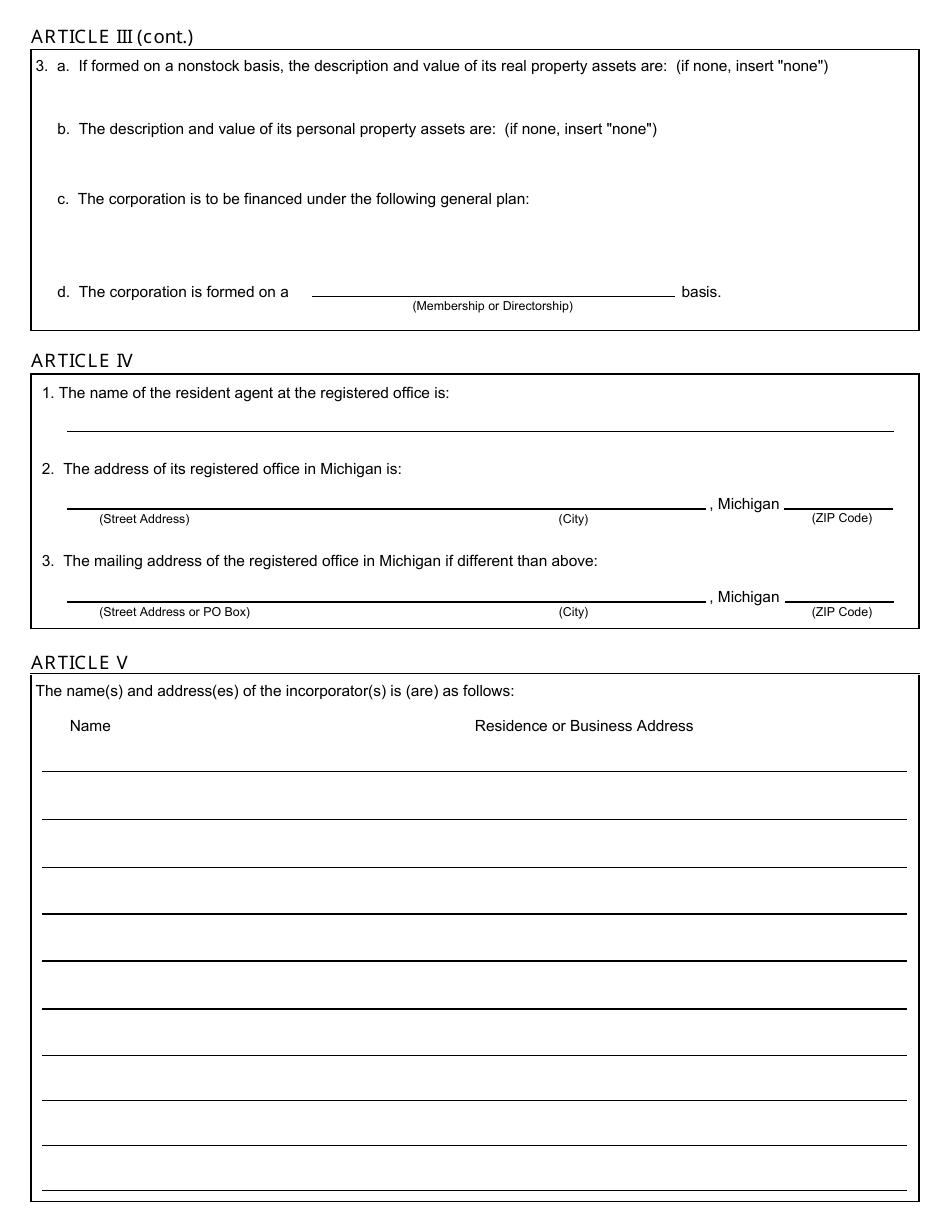 Form CSCL / CD-502 Articles of Incorporation for Use by Domestic Nonprofit Corporations - Michigan, Page 2