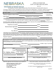 Document preview: Application for Copy of Driving Record - Nebraska