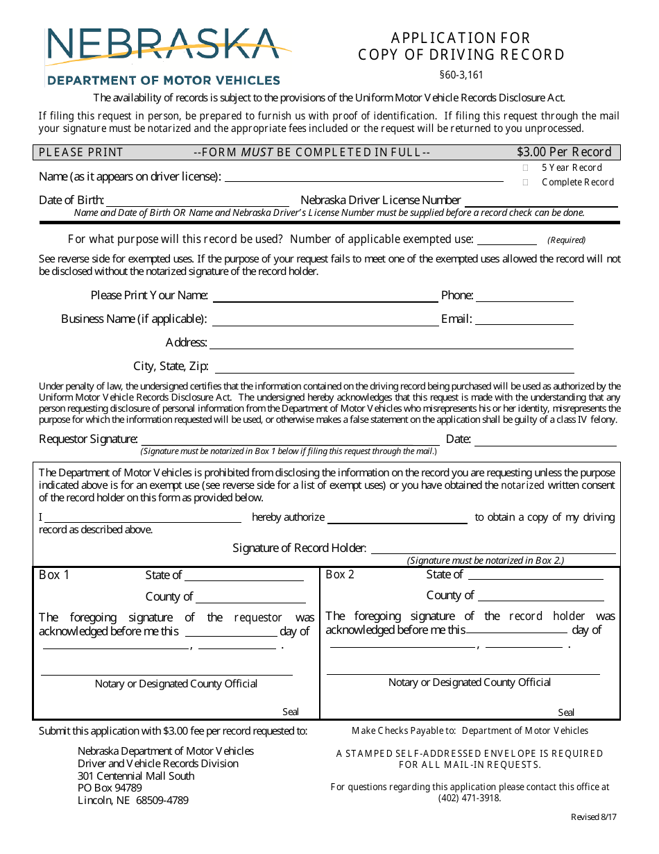 Nebraska Application for Copy of Driving Record - Fill Out, Sign Online ...