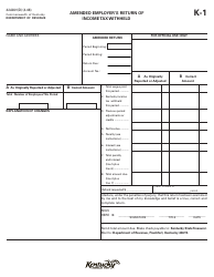 Document preview: Form 42A801(D) (K-1) Amended Employer's Return of Income Tax Withheld - Kentucky