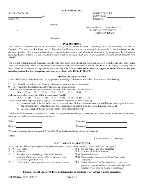 Form FM-043 Financial Statement - Maine