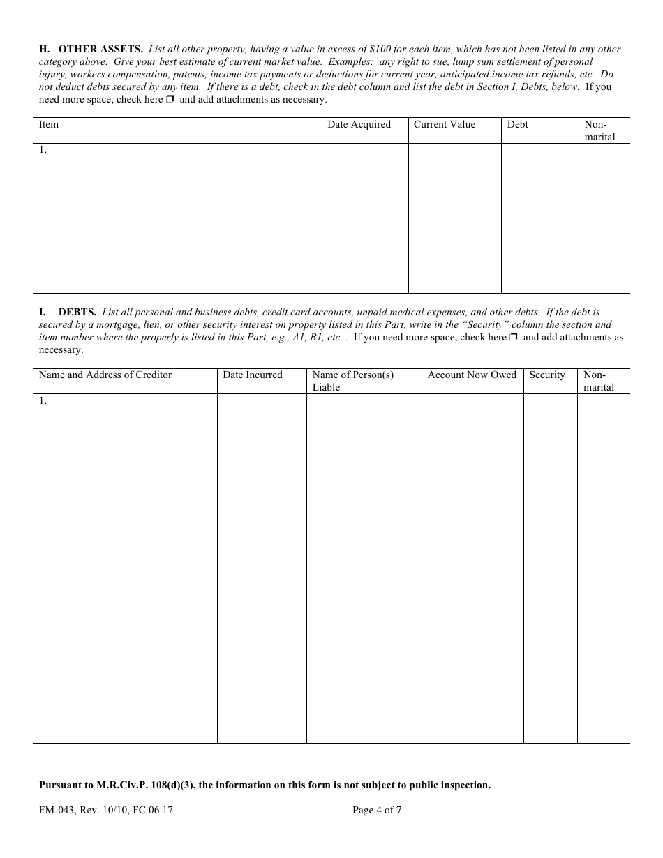 Form FM-043 Financial Statement - Maine, Page 4