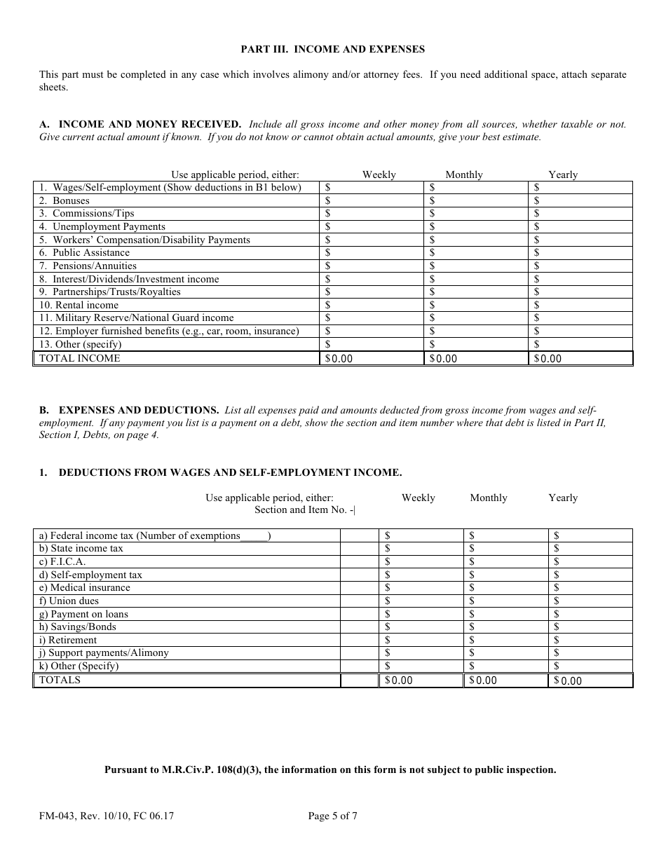Form FM-043 Financial Statement - Maine, Page 5