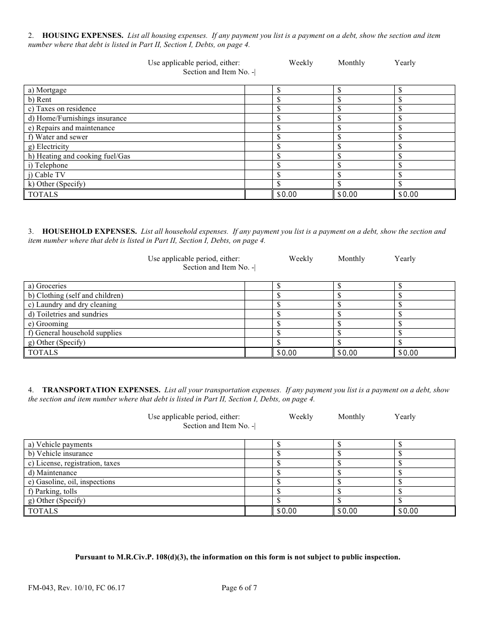 Form FM-043 Financial Statement - Maine, Page 6