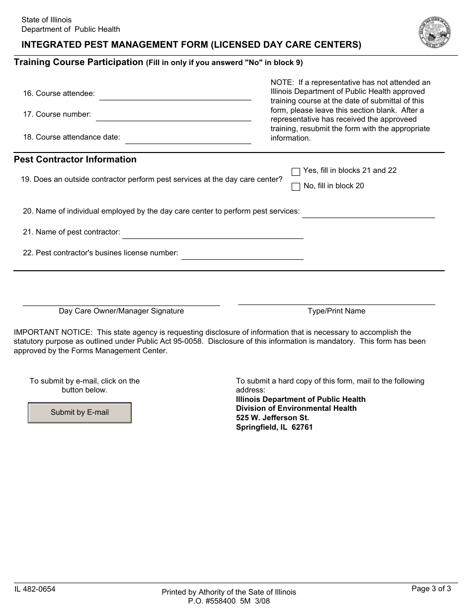 Form IL482-0654 Integrated Pest Management Form (Licensed Day Care Centers) - Illinois, Page 3