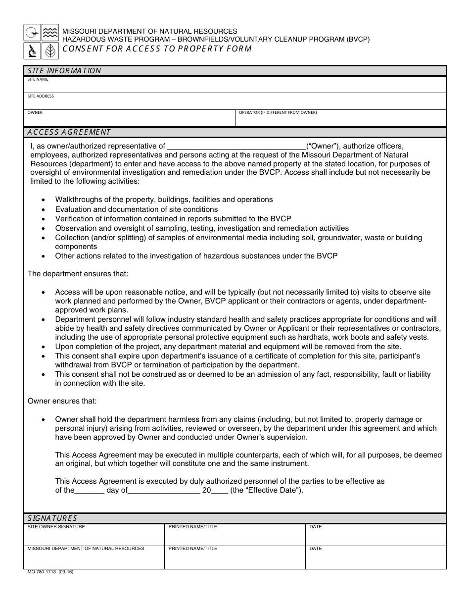 Form MO780-1713 Consent for Access to Property Form - Missouri, Page 1