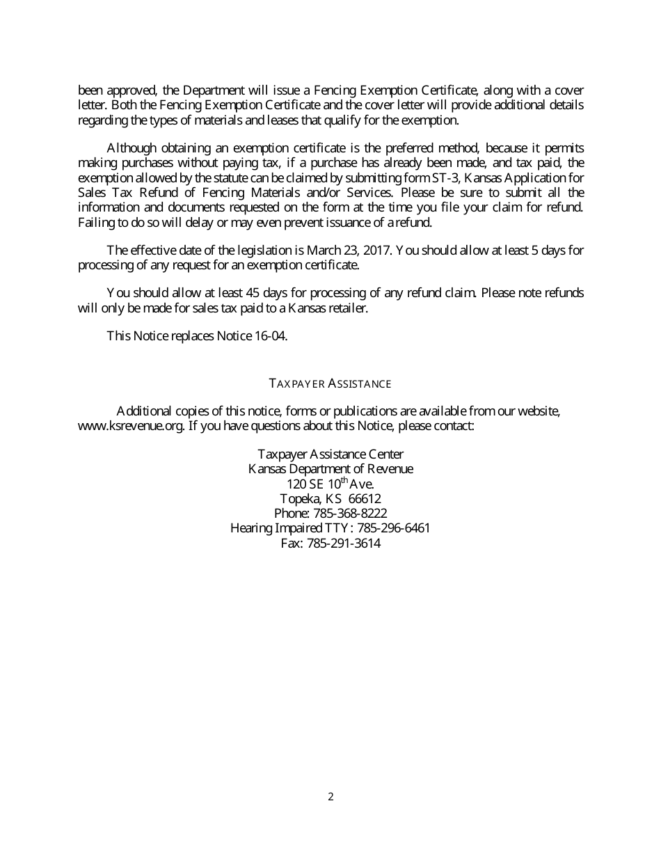 Form ST-3 Kansas Application for Sales Tax Refund of Fencing Materials and / or Services - Kansas, Page 3