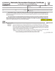 Document preview: Form 9N Nebraska Nonresident Employee Certificate for Allocation of Income Tax Withholding - Nebraska