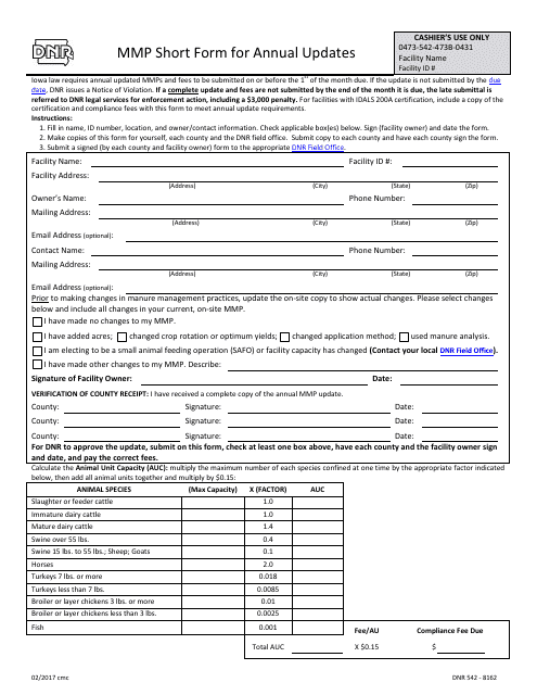 DNR Form 542-8162 Mmp Short Form for Annual Updates - Iowa