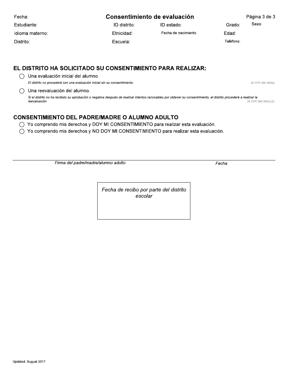 Consentimiento De Evaluacion - Idaho (Spanish), Page 3