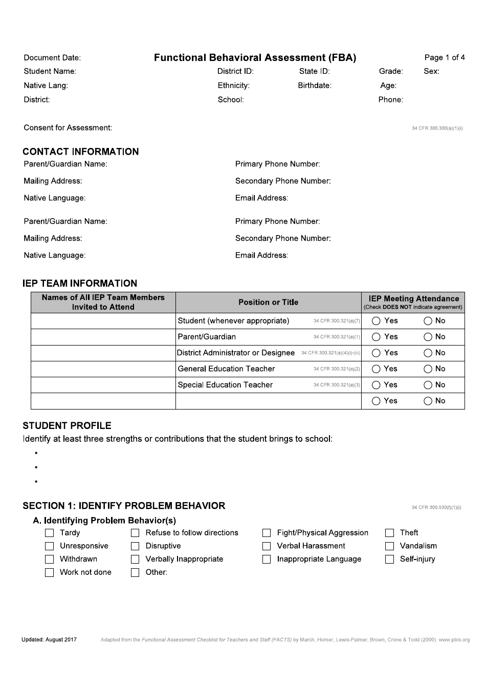 Functional Behavioral Assessment (Fba) - Idaho, Page 1