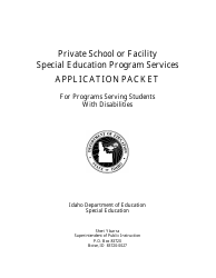 Application Packet for Private Schools or Facilities Providing Special Education Services - Idaho