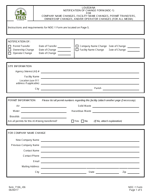 Form NOC-1  Printable Pdf