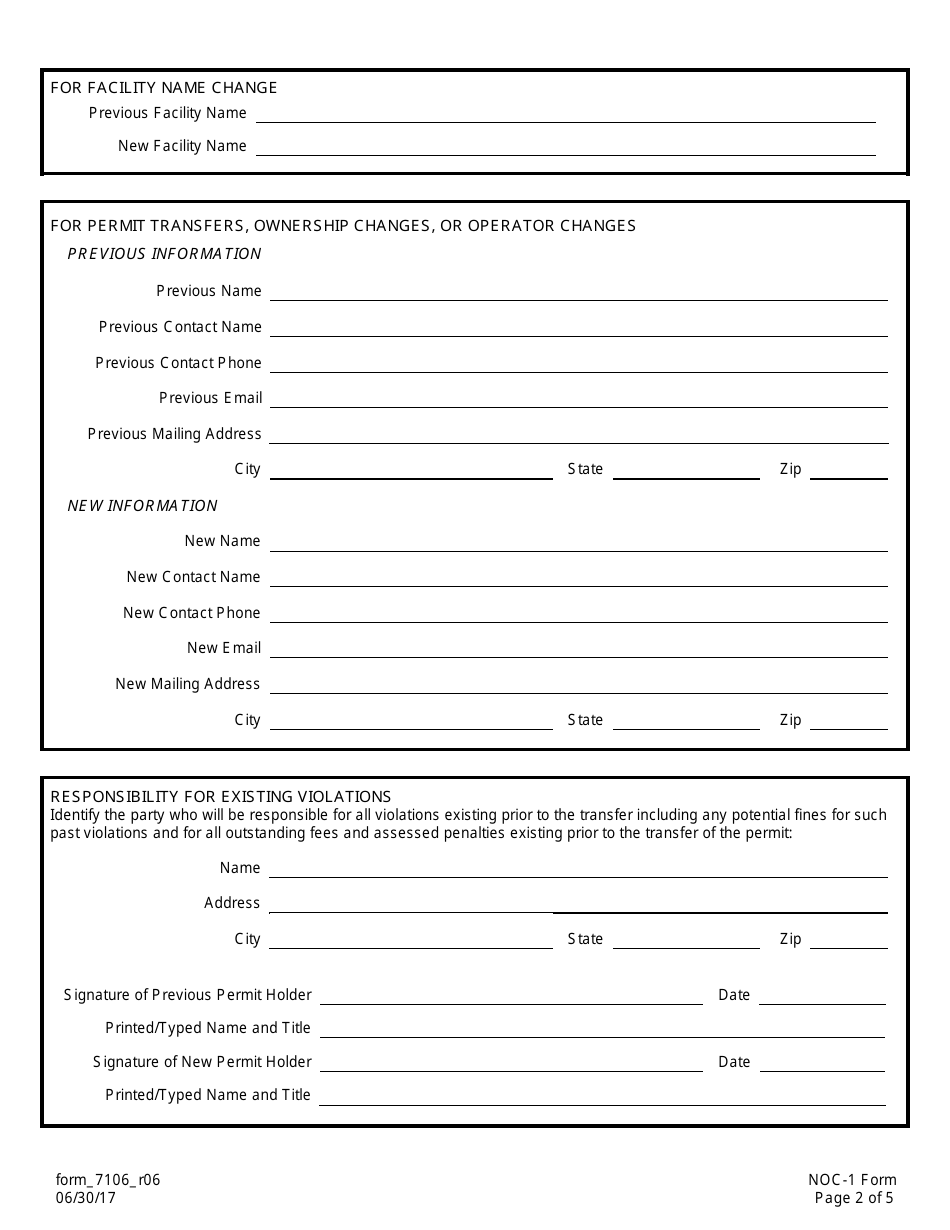 Form NOC-1 Notification of Change Form for Company Name Changes, Facility Name Changes, Permit Transfers, Ownership Changes, and / or Operator Changes (For All Media) - Louisiana, Page 2