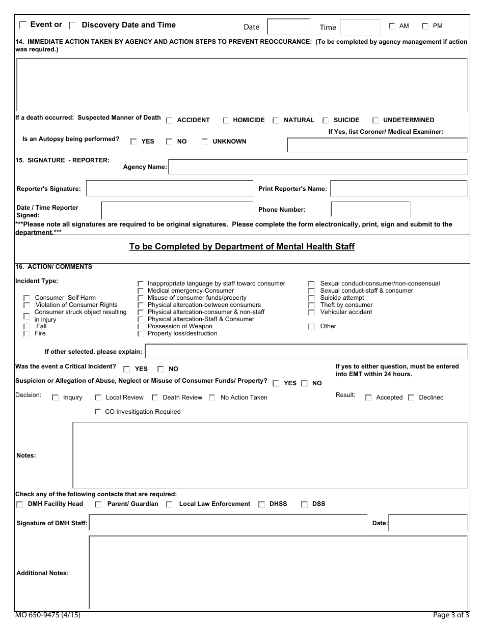 Form MO650-9475 Community Event Report Form - Emt - Behavioral Health - Missouri, Page 3