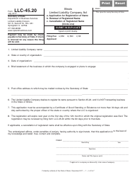 Document preview: Form LLC-45.20 Application for Registration of a Name, Renewal or Cancellation of a Registered Name - Illinois