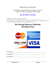 Document preview: Credit Card Authorization Form - Colorado