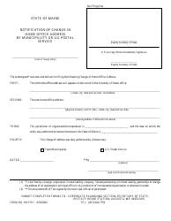 Document preview: Form HO-E911 Notification of Change in Home Office Address by Municipality or U.S. Postal Service - Maine