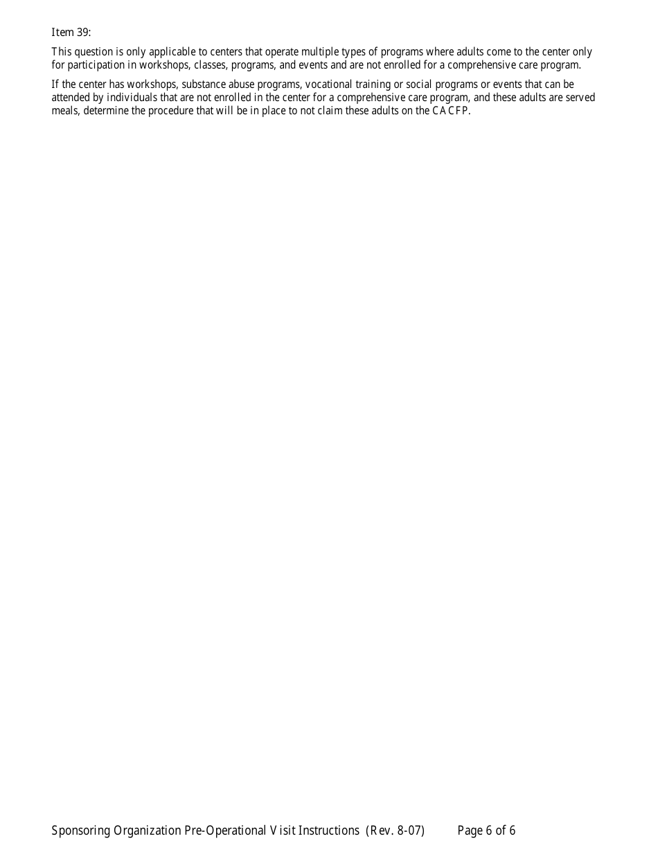 CACFP Preoperational Visit Form for Sponsored Facilities - Georgia (United States), Page 9