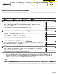 Document preview: Form 424 Renewable Energy Generation Facility Information - Nameplate Capacity Tax - Nebraska