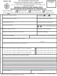 Form 108 Insurer&#039;s Complaint for Modification, Discontinuance or Recoupment of Compensation - Massachusetts