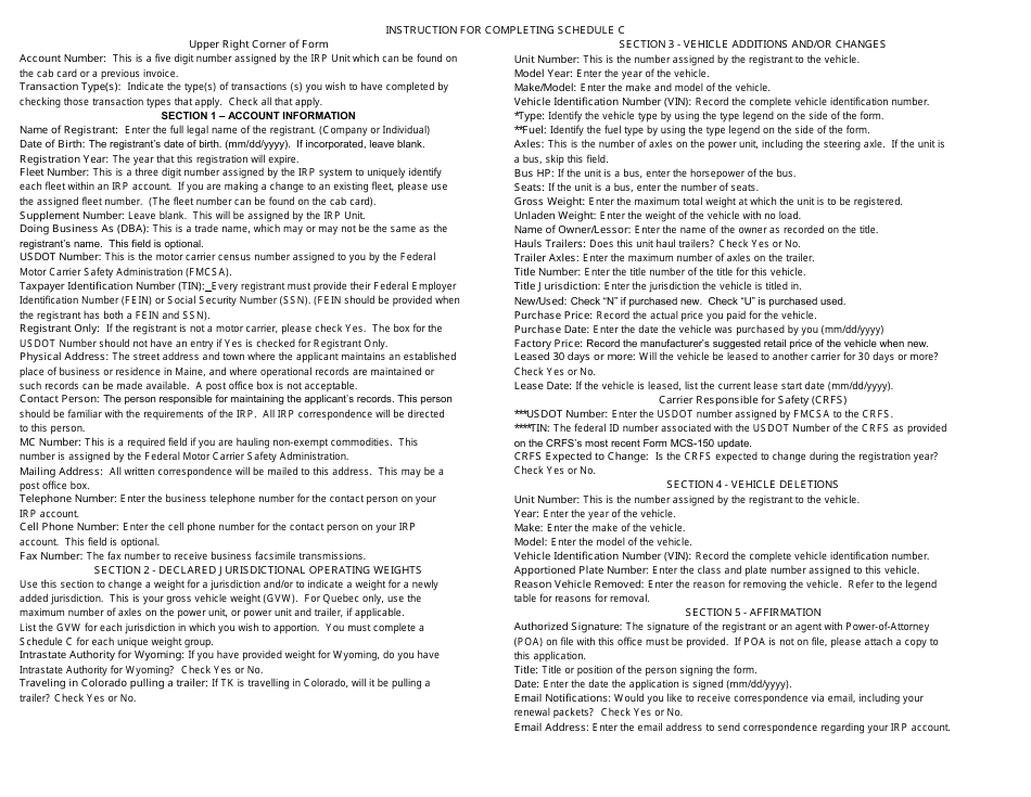 Schedule C International Registration Plan - Application for Changes - Maine, Page 3