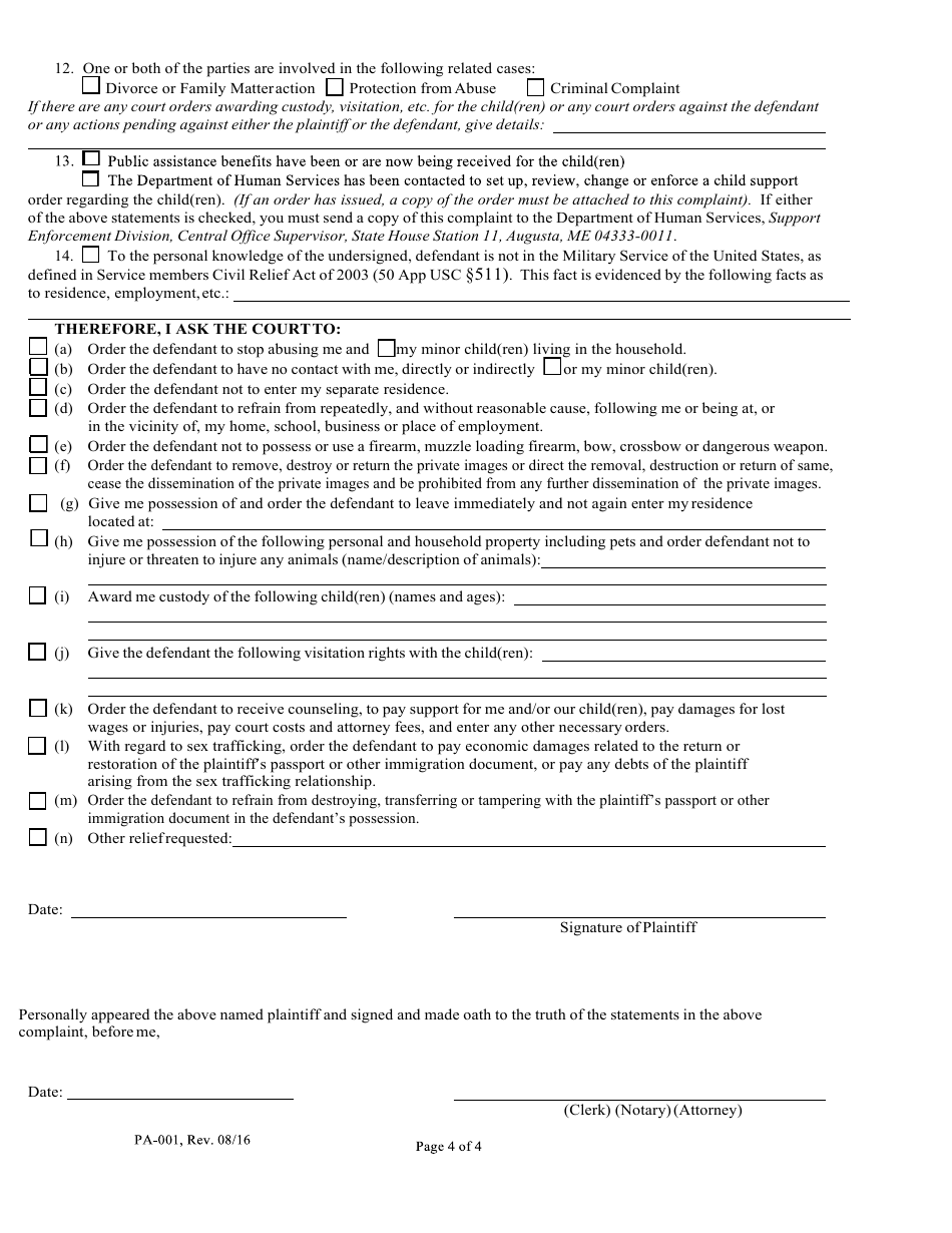 Form PA-001 - Fill Out, Sign Online and Download Fillable PDF, Maine ...