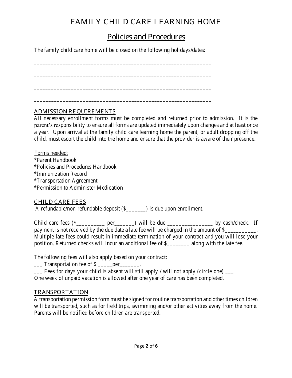 Policies and Procedures - Family Child Care Learning Home - Georgia (United States), Page 2