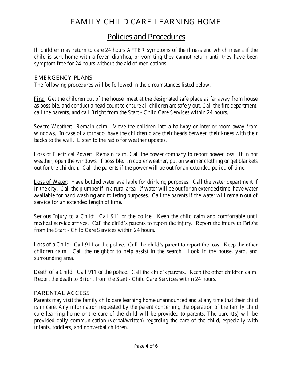 Policies and Procedures - Family Child Care Learning Home - Georgia (United States), Page 4