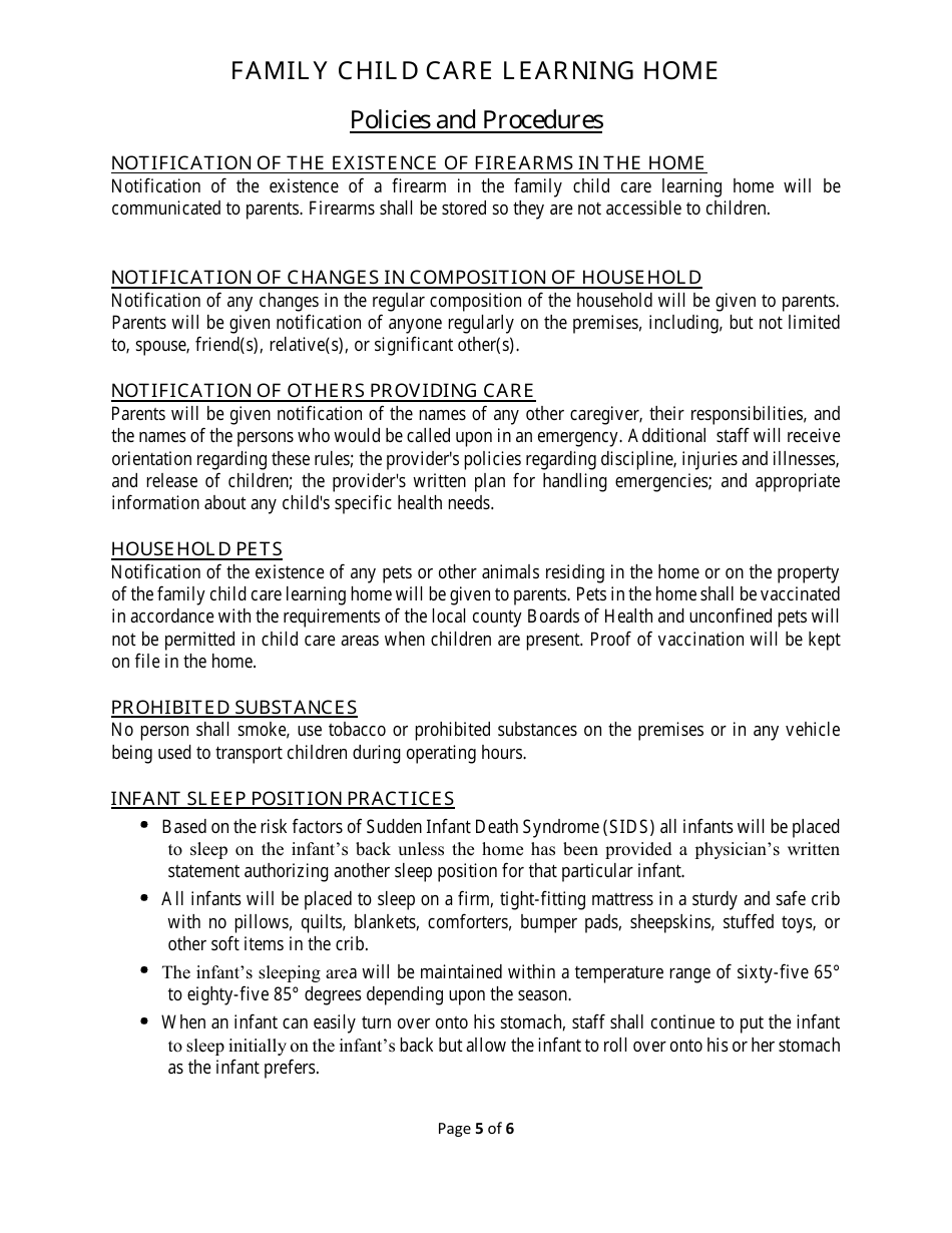 Policies and Procedures - Family Child Care Learning Home - Georgia (United States), Page 5