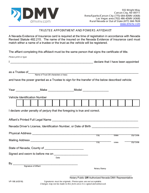 Form VP-188  Printable Pdf