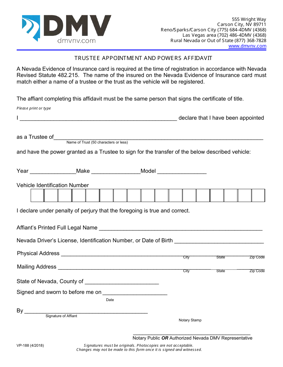 Form VP-188 - Fill Out, Sign Online and Download Fillable PDF, Nevada ...