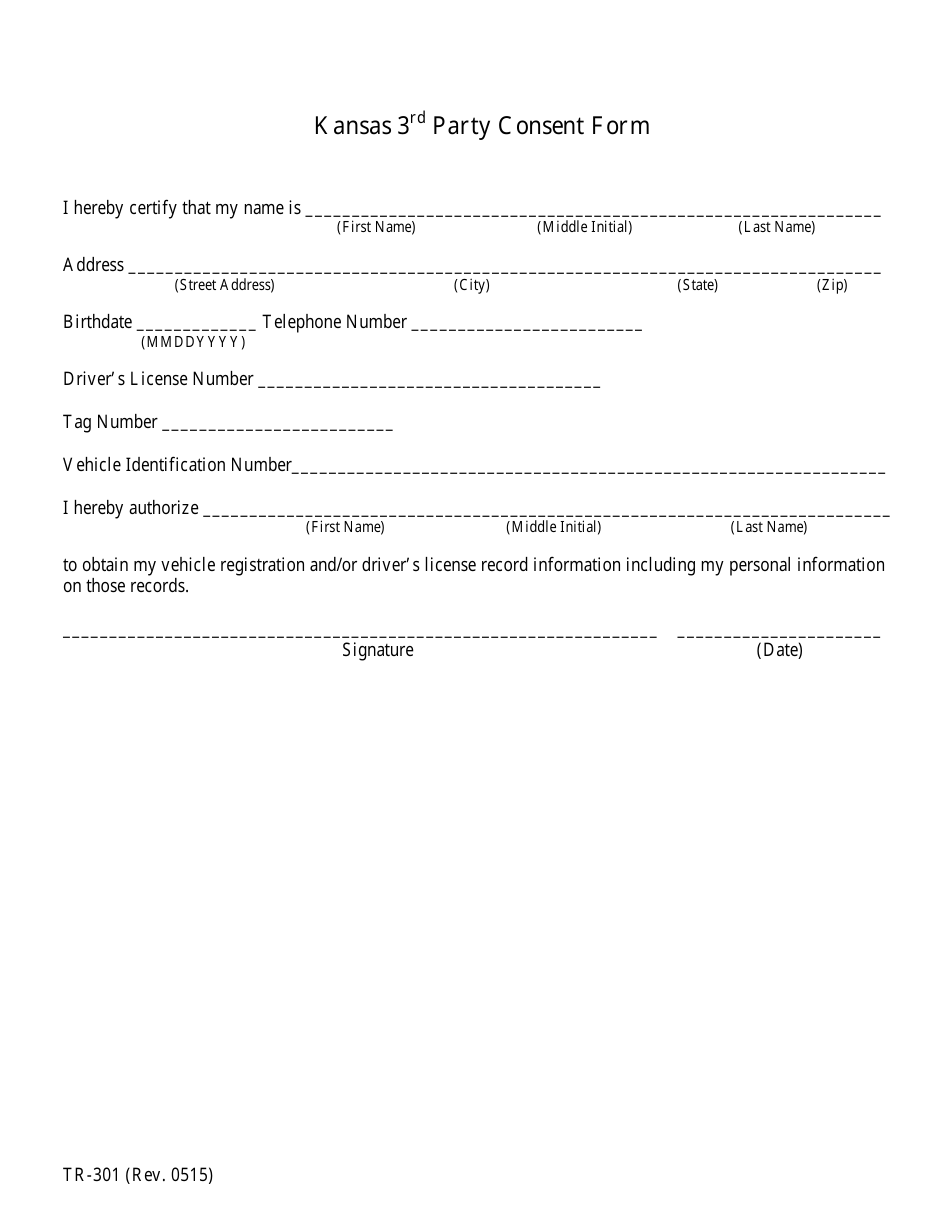 Form TR-301 Kansas 3rd Party Consent Form - Kansas, Page 1