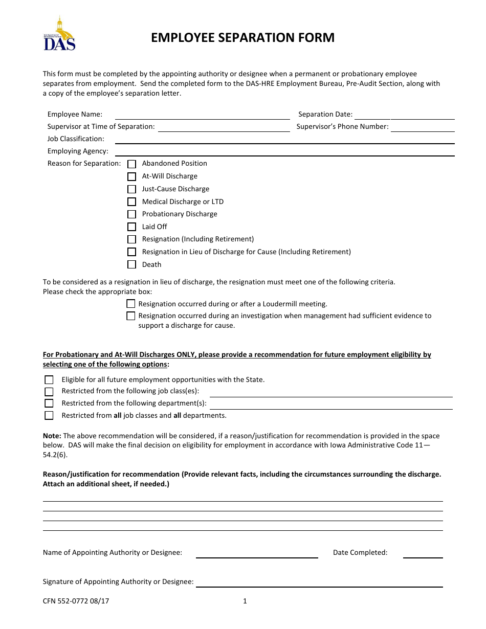 Employment Separation Form Fillable Printable Pdf Forms Images