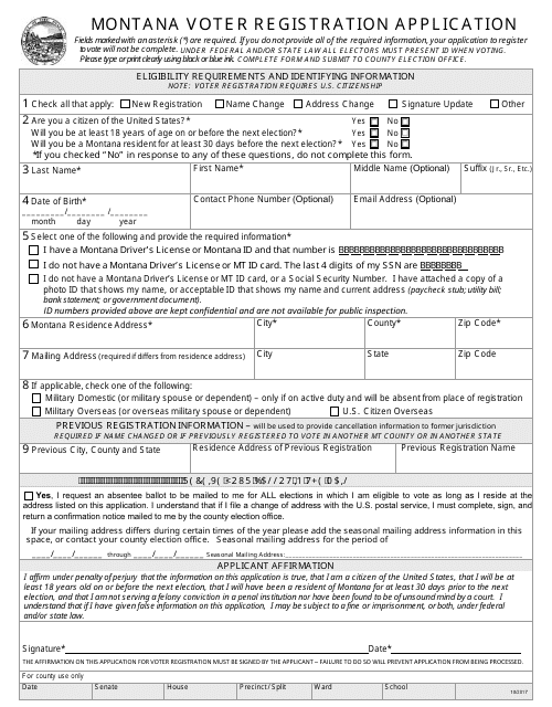 Montana Voter Registration Application Form - Montana Download Pdf