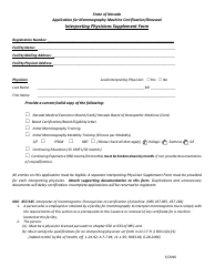 Document preview: Application for Mammography Machine Certification/Renewal Interpreting Physicians Supplement Form - Nevada