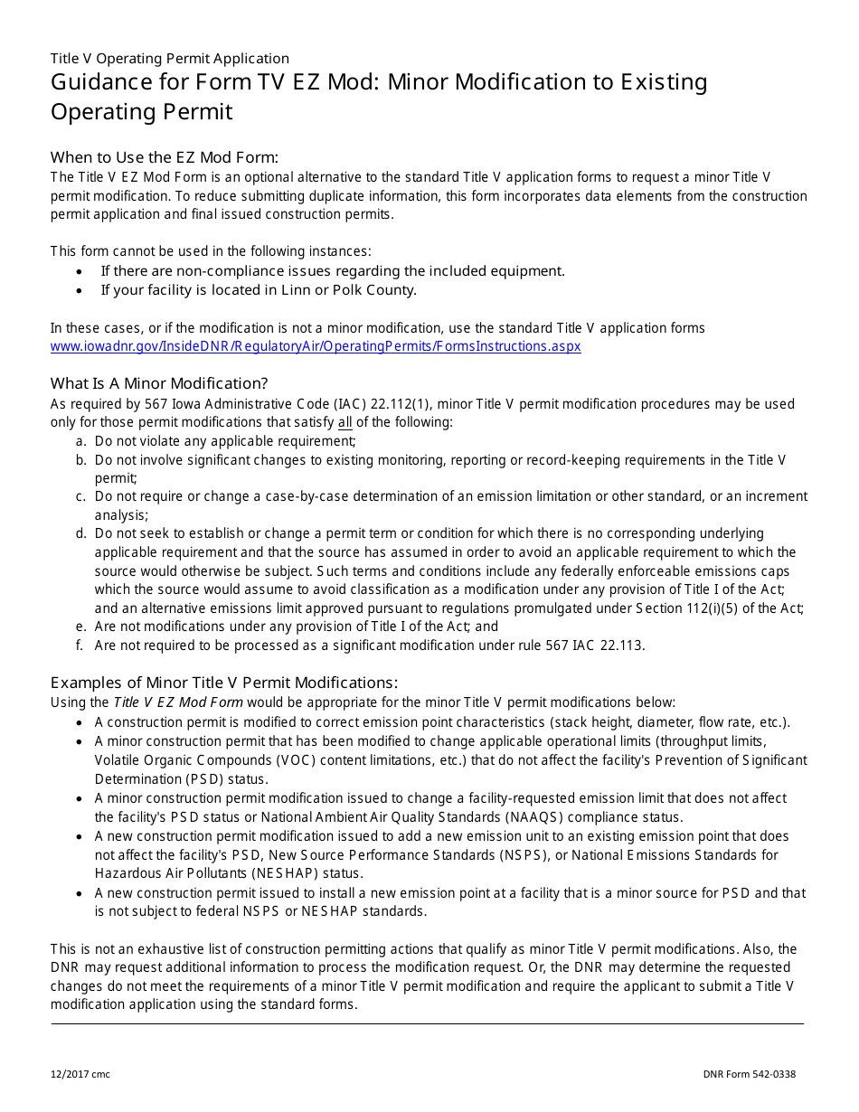 DNR Form 542-0338 (EZ MOD) Minor Modification to Existing Operating Permit - Iowa, Page 3