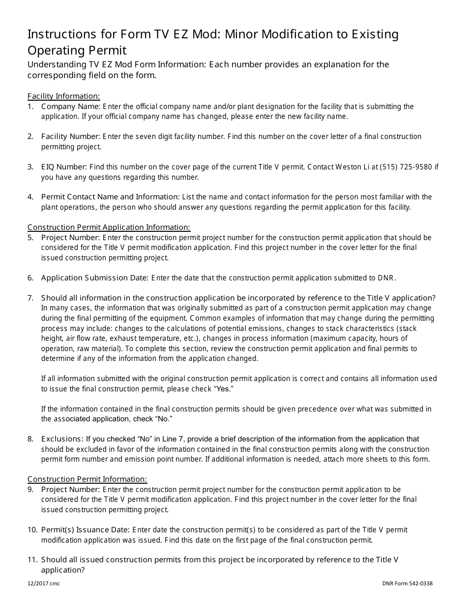 DNR Form 542-0338 (EZ MOD) Minor Modification to Existing Operating Permit - Iowa, Page 4