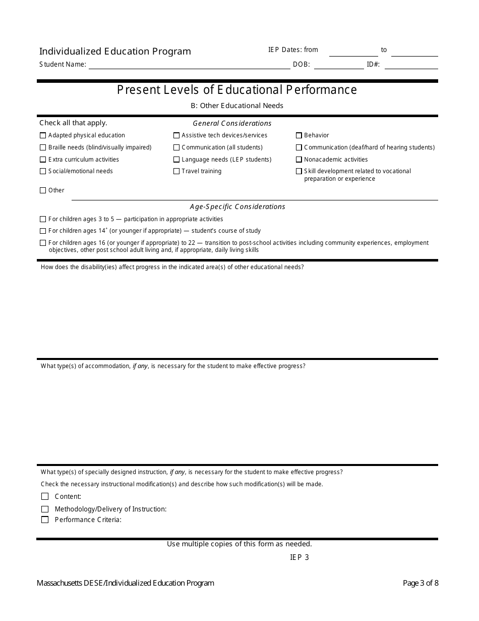 Individualized Education Program - Massachusetts, Page 3