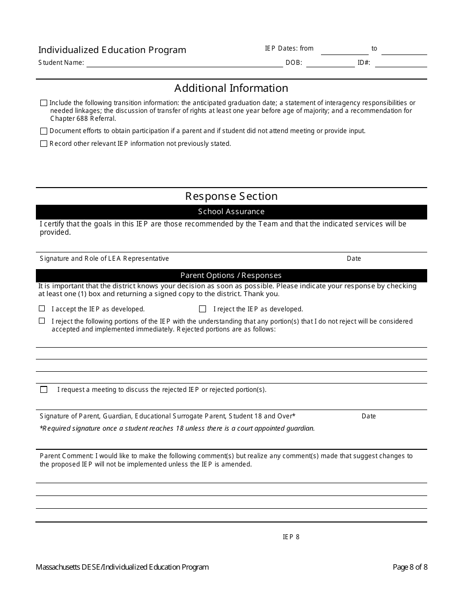 Individualized Education Program - Massachusetts, Page 8
