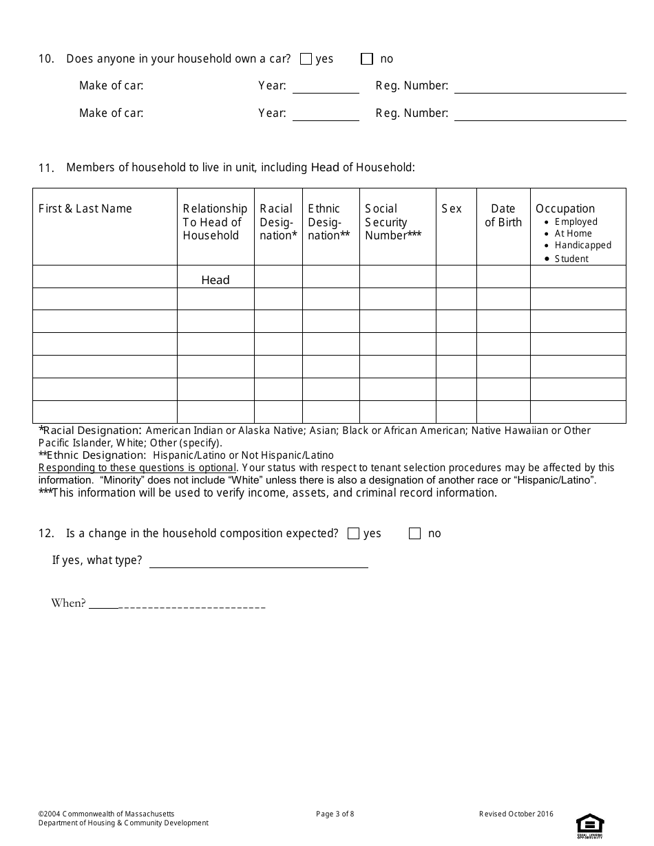 Universal Standard Application for State-Aided Public Housing, Mrvp,  Ahvp - Massachusetts, Page 3